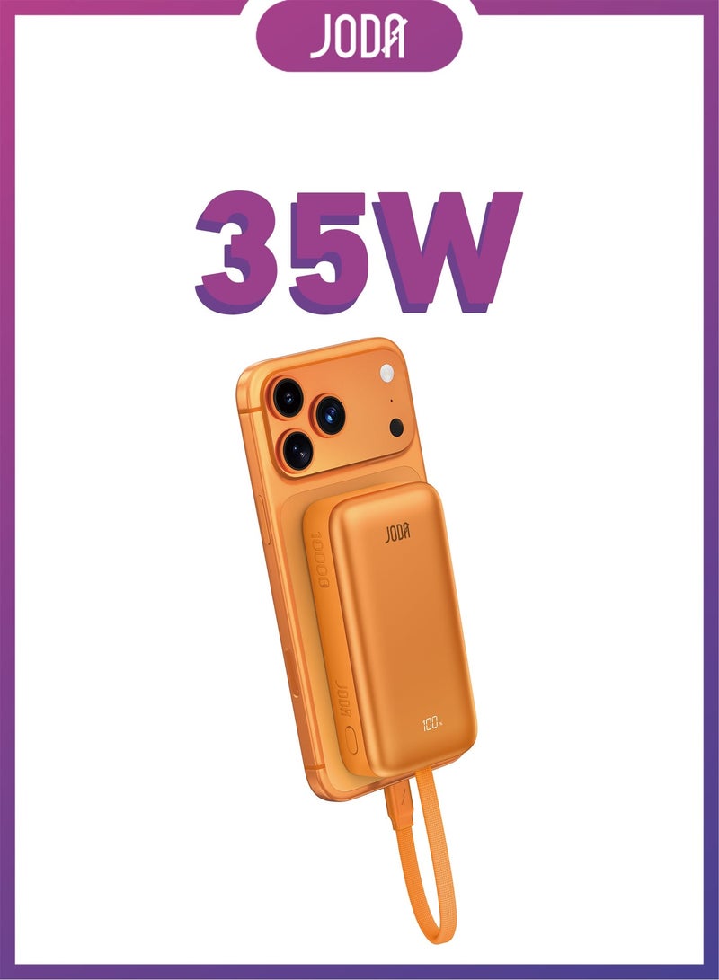 JODA MagTack 10 10000mAh PD 35W Power Bank with Nylon Braided Cable-Orange - Image 1